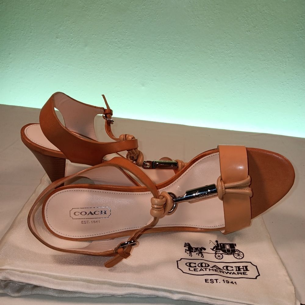 Coach Womens Genesis Tan Leather Adjustable Buckle Strap Slingback Heels 8.5B